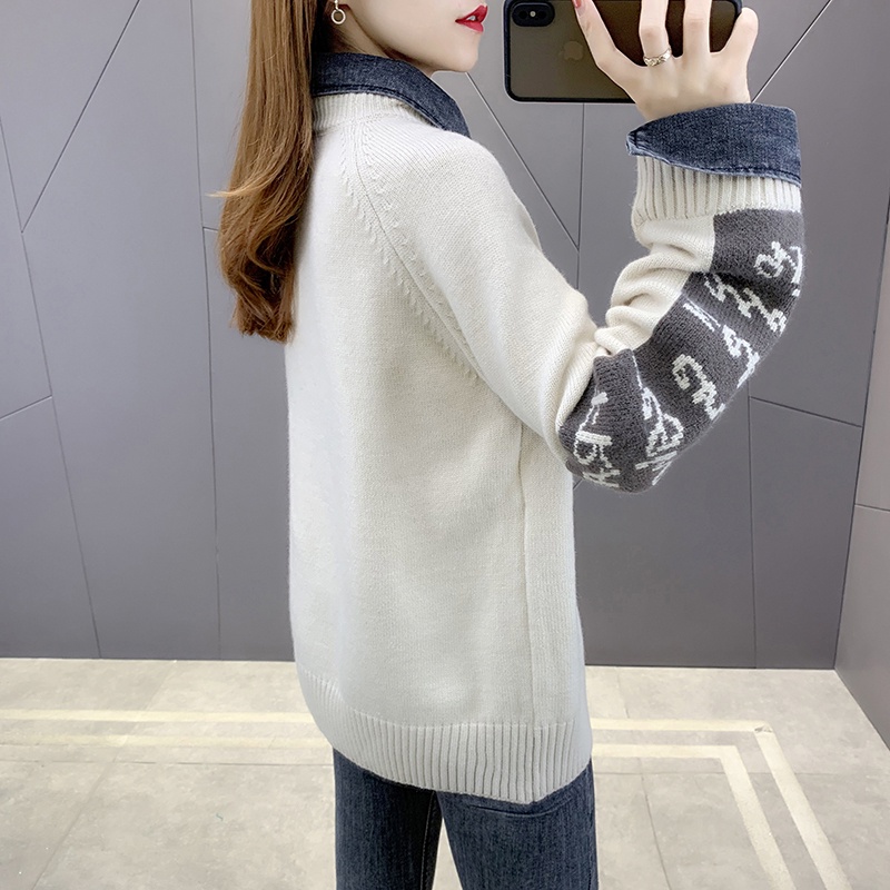 ZHELIHANGFEI Áo Sweater Giả Hai Lớp Dáng Rộng Phong Cách Phương Tây