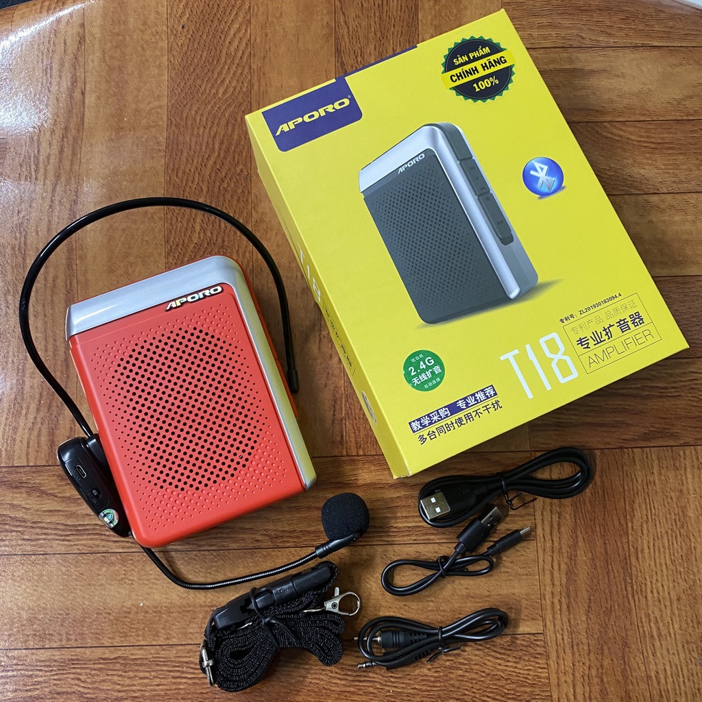 Máy trợ giảng không dây Aporo T18 2.4G có bluetooth, loa to rõ, không rút rít - Nhập khẩu Chính Hãng