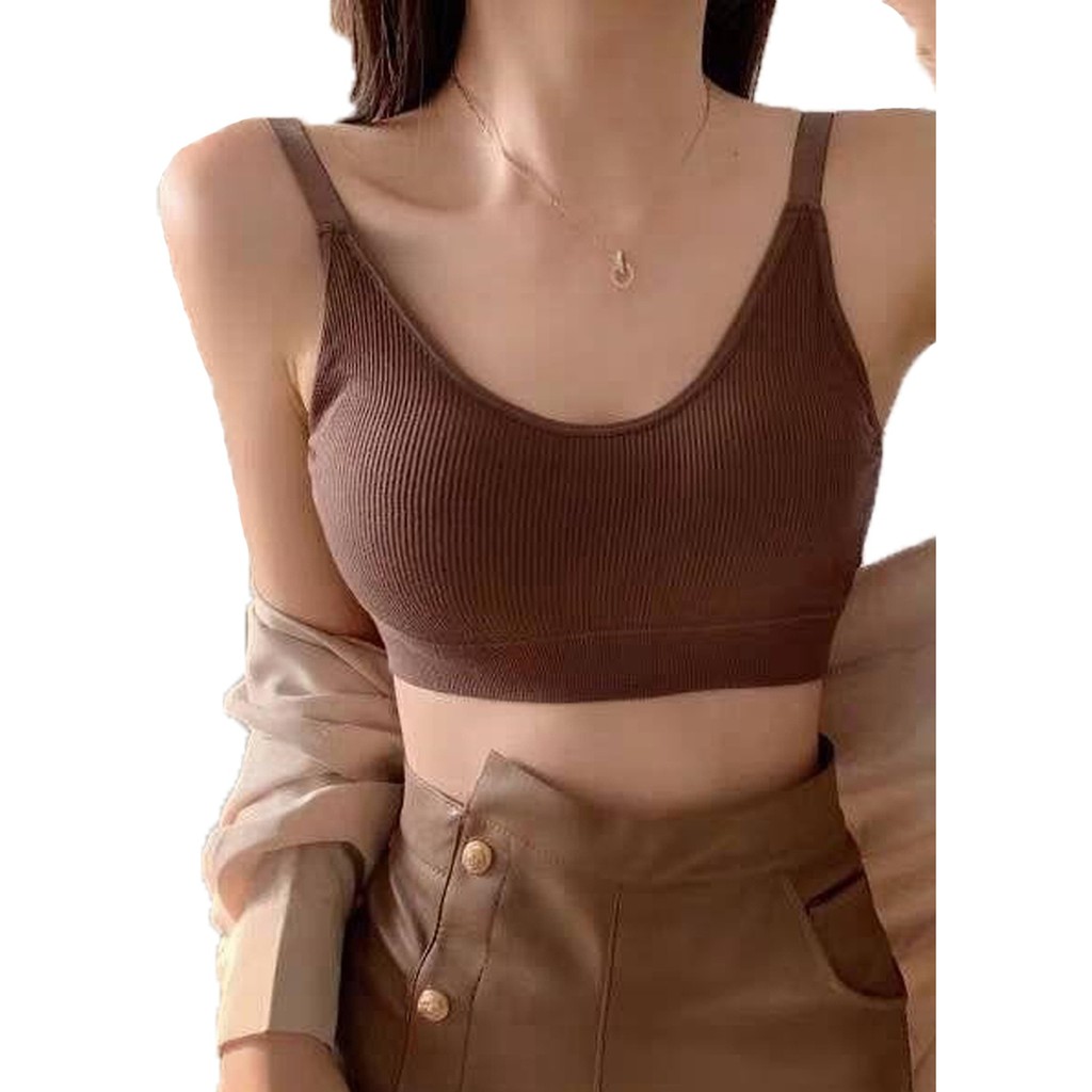 Áo bra cotton gân tăm dây to