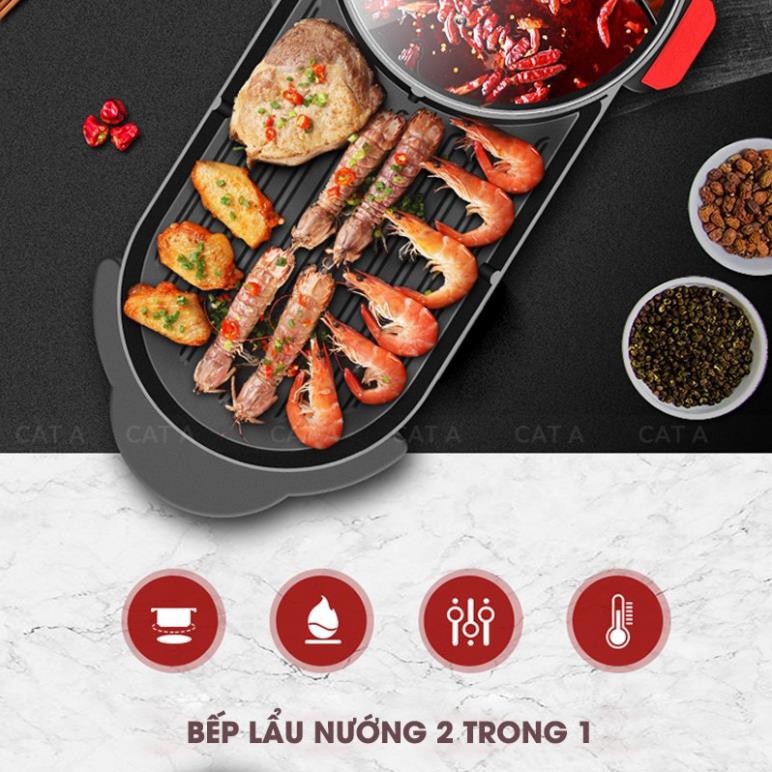 [BH 1 Năm] Bếp lẩu nướng cao cấp 2in1 cho 10 đến 15 người ăn - Chống dính  - Thiết kế tiện dụng, tiết kiệm điện năng !