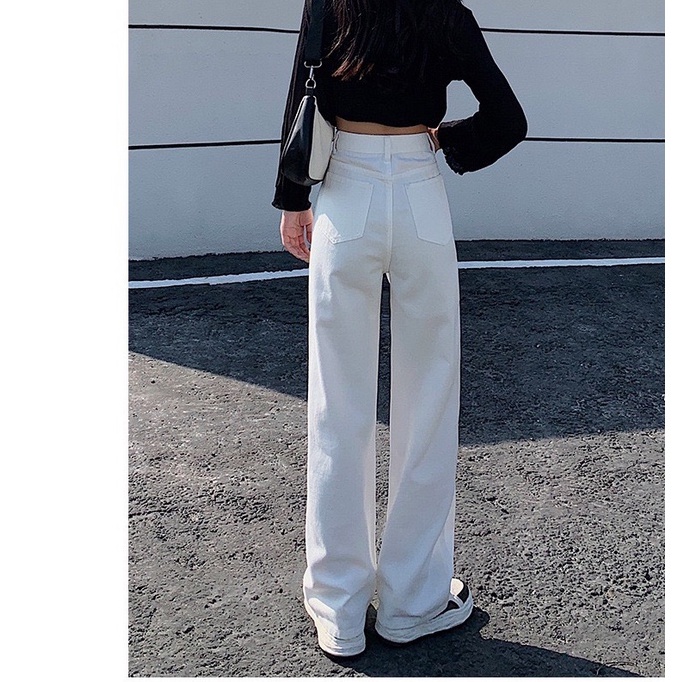 Quần jeans ống rộng nữ 2 màu đen - trắng cạp cao neih.studio