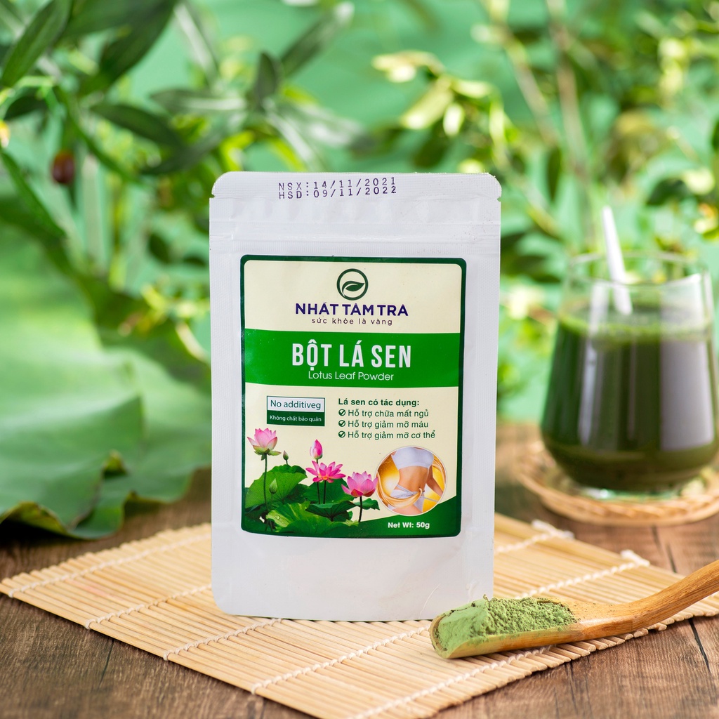 Bột lá sen sấy lạnh nguyên chất  giảm mỡ máu, giảm cân, giúp ngủ ngon Nhất Tâm Trà