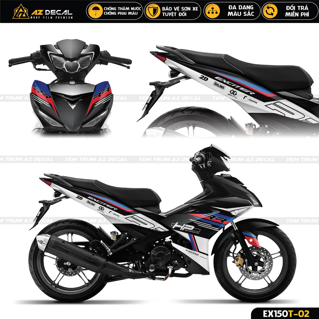 Tem Trùm Exciter 150 Phong Cách HP4 Cao Cấp | EX150T-02 | Decal Chế Dán Ex 150 Màu Đen, Đỏ, Trắng Đẹp