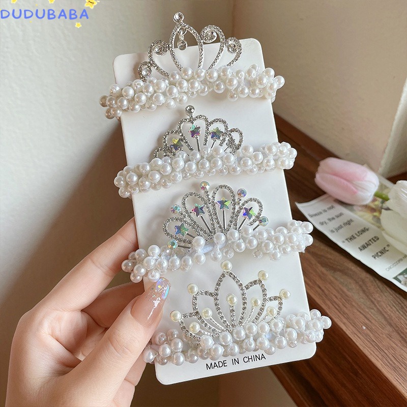 Dây Buộc Tóc Hình Vương Miện Đính Ngọc Trai Phong Cách Mới Cho Bé Gái