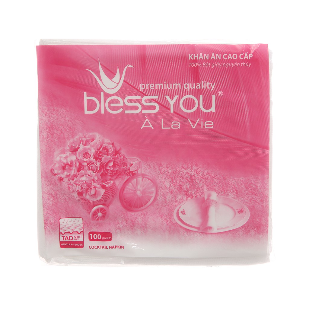 Khăn giấy ăn Bless You À La Vie 1 lớp gói 100 tờ 33cm x 33cm