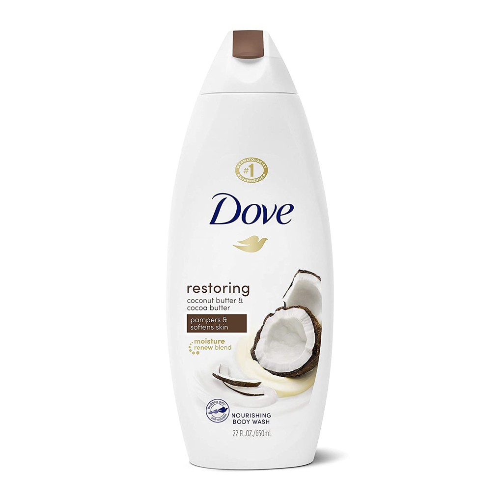 Sữa tắm dưỡng ẩm da Dove Purely Pampering Body Wash for Dry Skin Coconut Butter and Cocoa Butter 650ml (Mỹ)