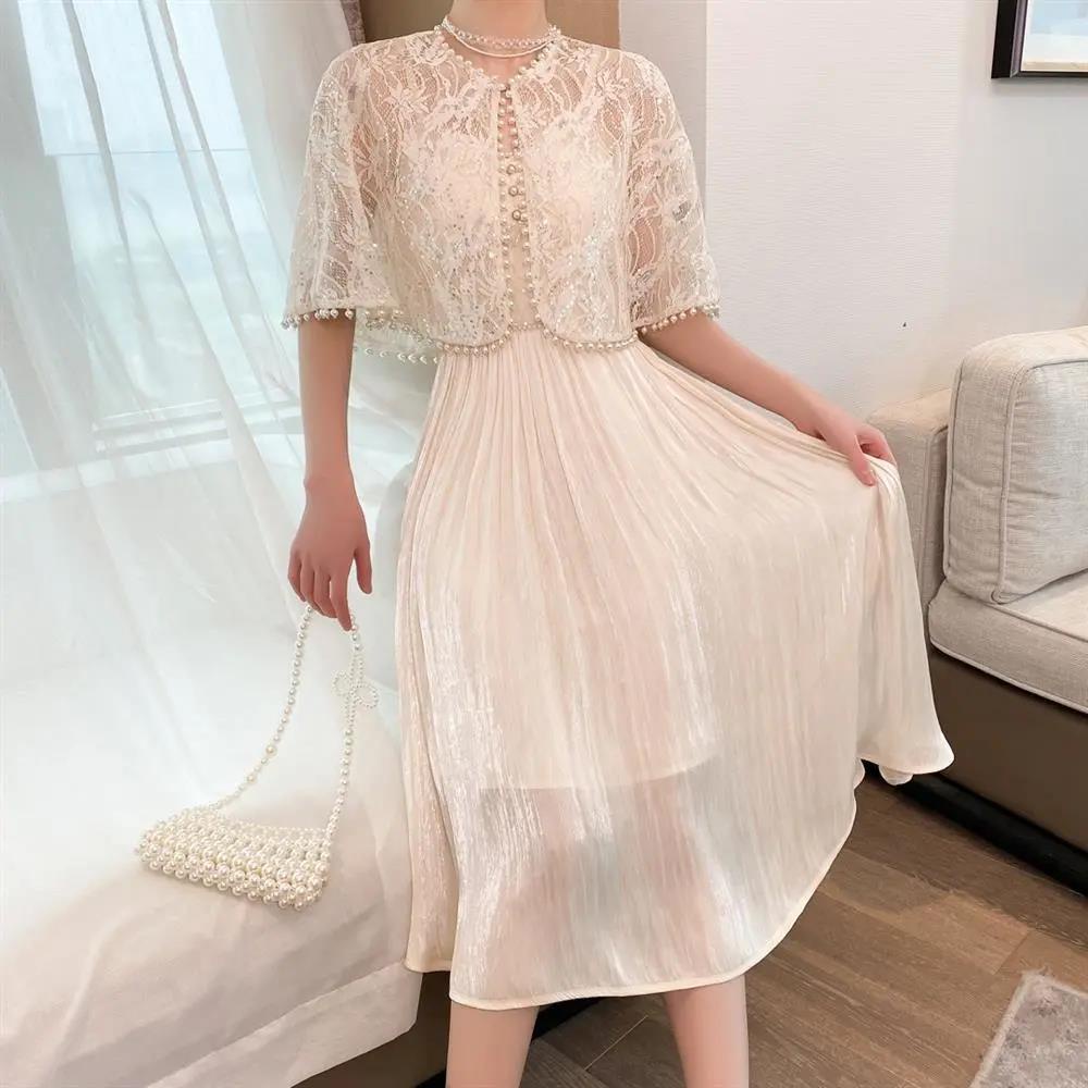 Áo Choàng Sườn Xám Phối Ren Đính Ngọc Trai Thời Trang Xuân Hè Cá Tính