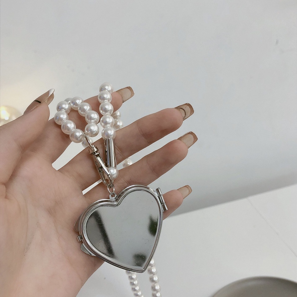 Chuỗi dây bằng kim loại dày và hạt ngọc trai giả mặt hình trái tim thời trang kiểu pháp cho nữ