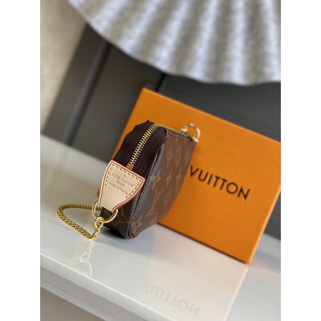 Túi MINI POCHETTE nữ da thật thời trang cao cấp Louis Vuitton LV thiết kế khóa kéo và dây xích vàng đẹp mắt