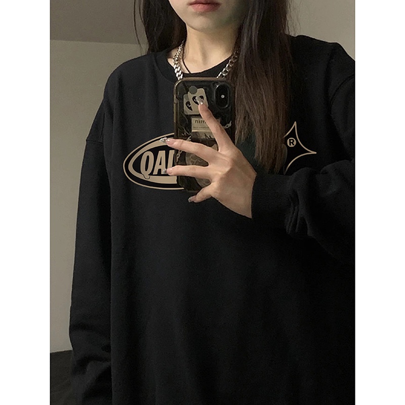 SELVZE Áo sweater tay dài cổ tròn in họa tiết thời trang cho nữ