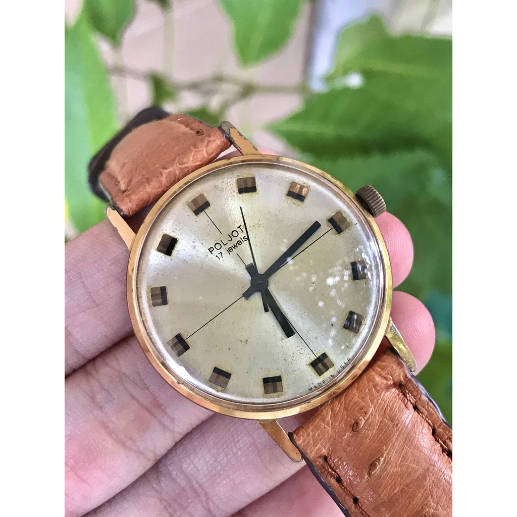 Đồng hồ nam POLJOT cơ lên cót tay, 17 jewles, dây da - của Nga
