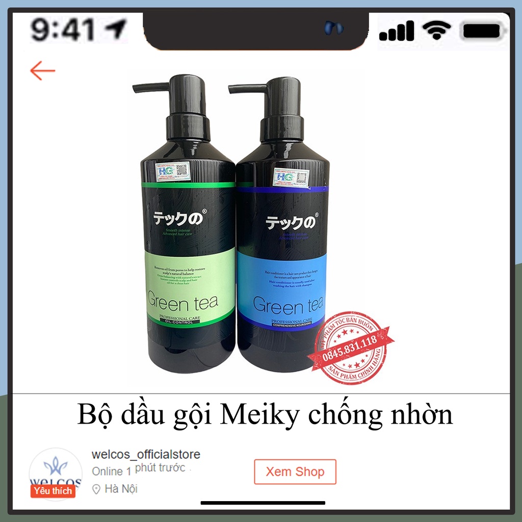 Bộ dầu gội cặp trà xanh MEIKI siêu chống nhờn làm sạch da đầu suôn mềm mượt 780ml chính hãng CT04