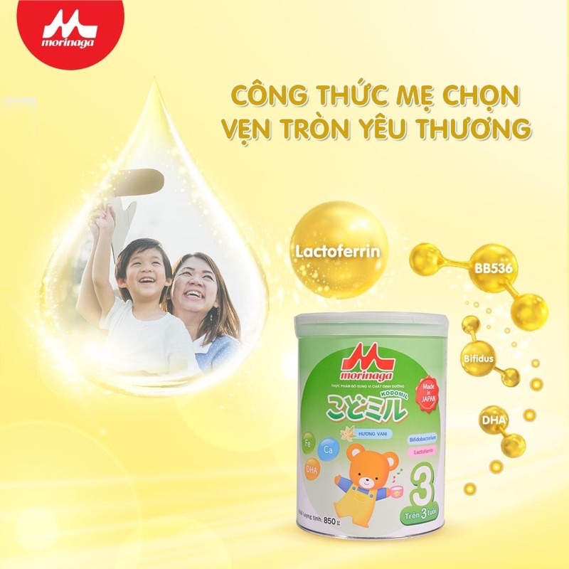 Sữa Morinaga Số 3 - Kodomil cho bé từ 3 tuổi Hương dâu/ vani Kodomil hộp 850g date 1/2023