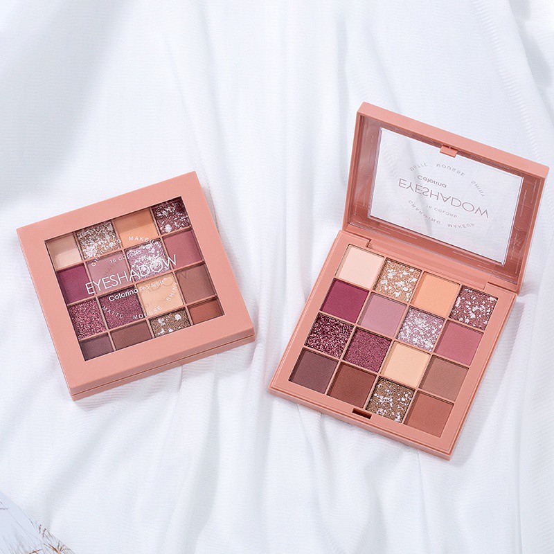 Phấn mắt 16 ô lì tone hồng nâu đất học sinh tự nhiên chống thấm nước Eyeshadow nội địa Trung