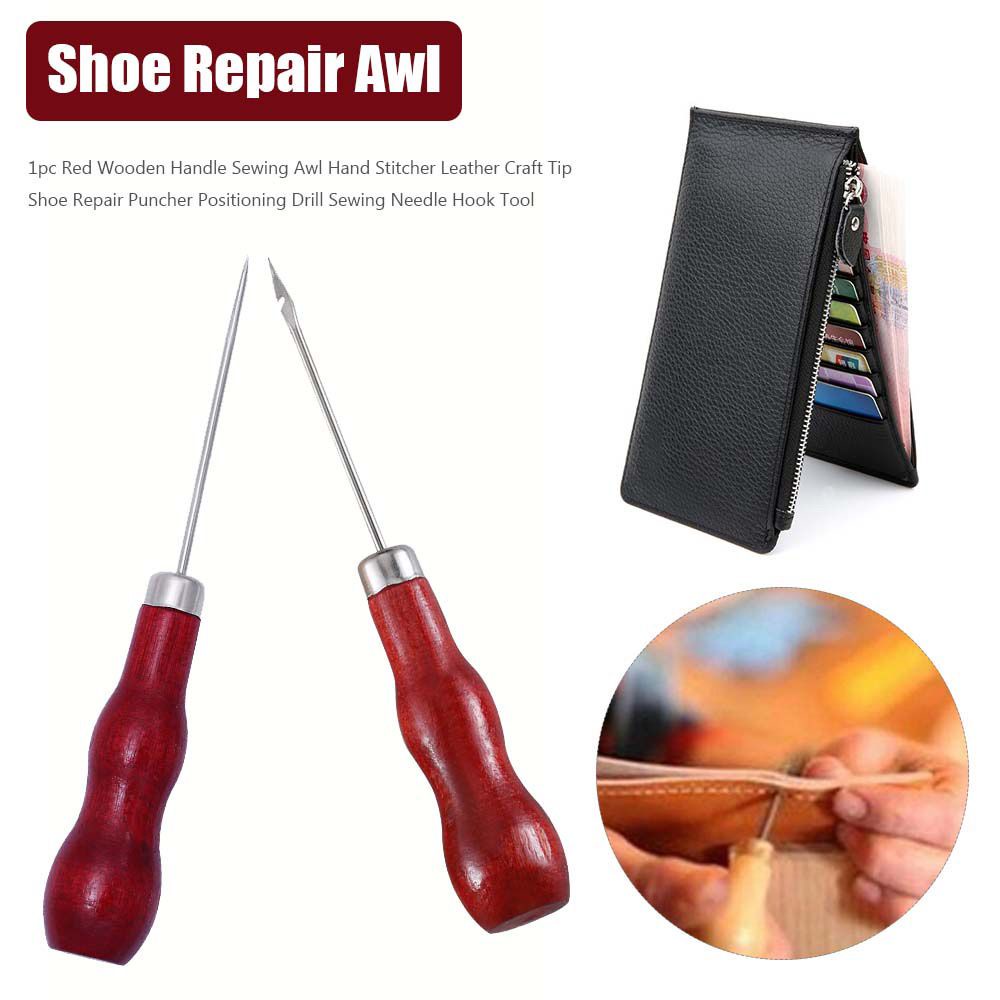 1 Kim Đục Lỗ Giày / Vải Canvas / Da Tay Cầm Gỗ Diy