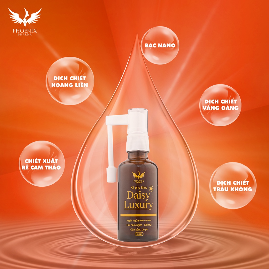 Dung dịch xịt vệ sinh phụ nữ Phoenix Pharma, nước rửa phụ khoa Daisy Luxury làm sạch vùng kín 50ml