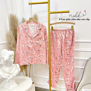 Bộ ngủ nohk pijama lụa cao cấp - Hoạ tiết thỏ