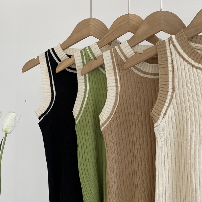 ÁO BA LỖ LEN GÂN VIỀN MÀU | lim.studio