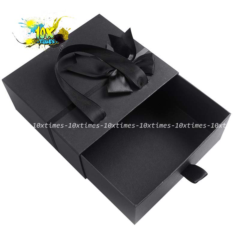 Set hộp giấy bìa cứng đen sang trọng có nơ tặng sinh nhật bạn gái bạn trai đối tác, valentine, ngày lễ có quai