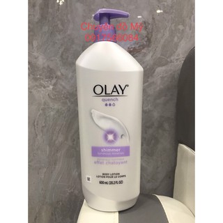 Date T4/2024_Dưỡng Thể Dưỡng Ẩm có ánh kim OLAY Quench Shimmer Body Lotion Pump 600ml của Mỹ