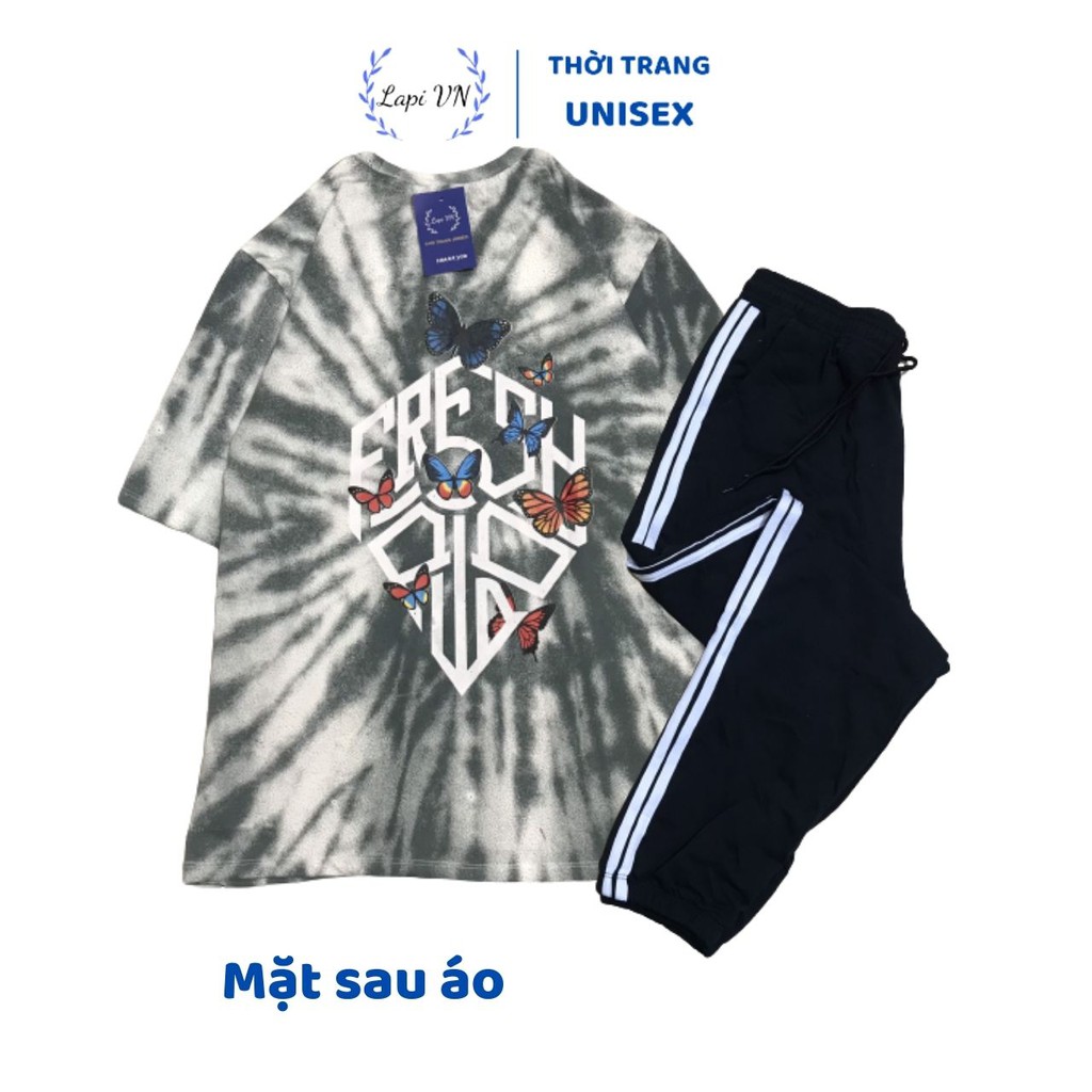 Đồ Bộ Quần Dài Jogger Áo Thun Loang Đen SSWE Butterfly Lapi VN Thoáng Mát, Freesize Form Rộng Nam Nữ Đều Mặc Được