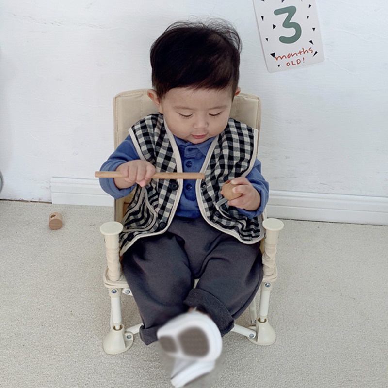 Áo ghi lê Cardigan không tay vải lông cừu cotton họa tiết kẻ sọc cổ chữ V ấm áp thời trang cho bé