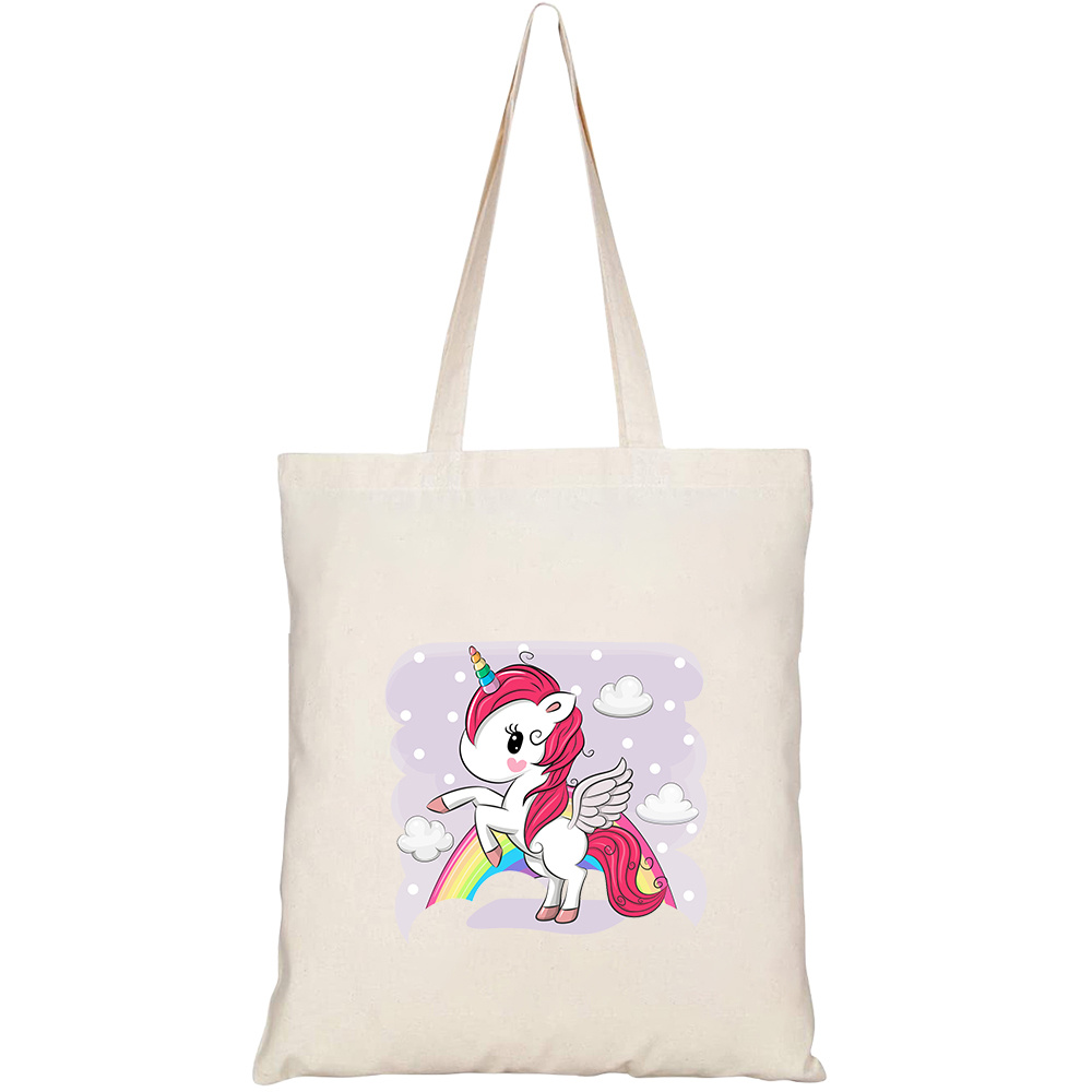 Túi vải tote canvas HTFashion in hình cute cartoon unicorn on clouds HT500