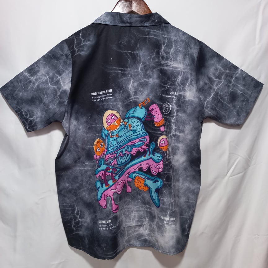 Áo sơ mi unisex đi biển loang màu cổ vest form rộng tay lỡ freesize MM13 MEMOTOP