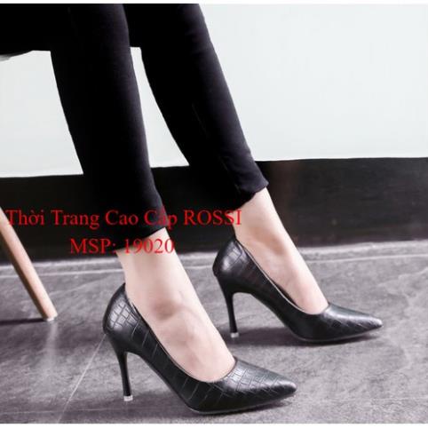 ❤FREESHIP❤ Giày cao gót bít mũi da vân cá sấu gót nhọn 7cm size lớn 40 41 42 43 - 19020 NRossi mi