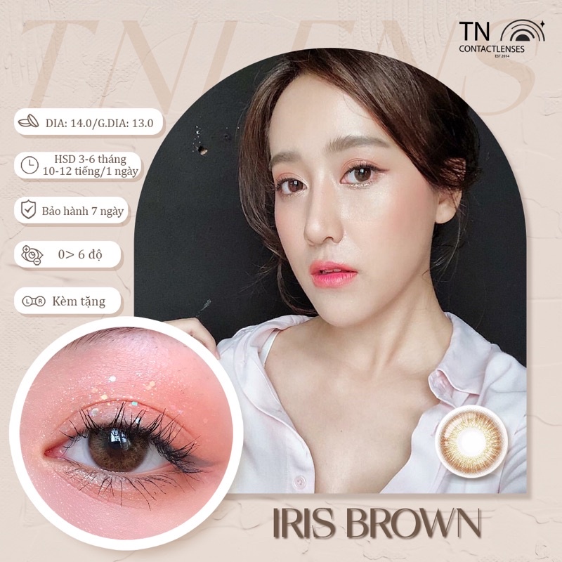 Kính áp tròng Hàn Quốc cao cấp đeo 12/24h màu Iris Brown nâu gỗ tự nhiên - không giãn - HSD 1 năm