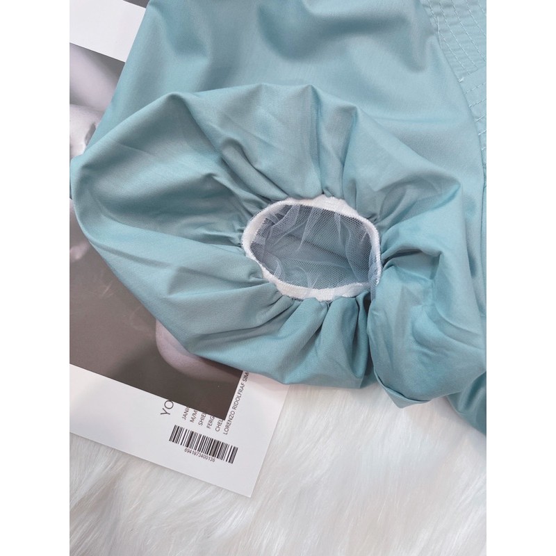 ANU285 - ÁO XANH MINT CỔ VUÔNG XẾP LI NGANG