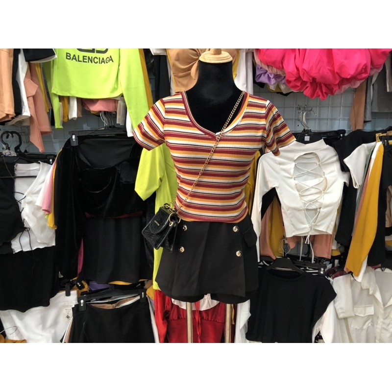 Áo croptop thun gân cổ v hình shop tự chụp kèm video
