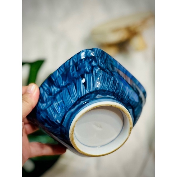 Chén vuông hoa men lam - Gốm sứ Nhật