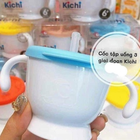 Cốc/Bình Tập Uống Tập Hút Nước 3 Giai Đoạn Kichilachi Có Ống Hút Vạch Chia 150ml Tiện Lợi Cho Bé