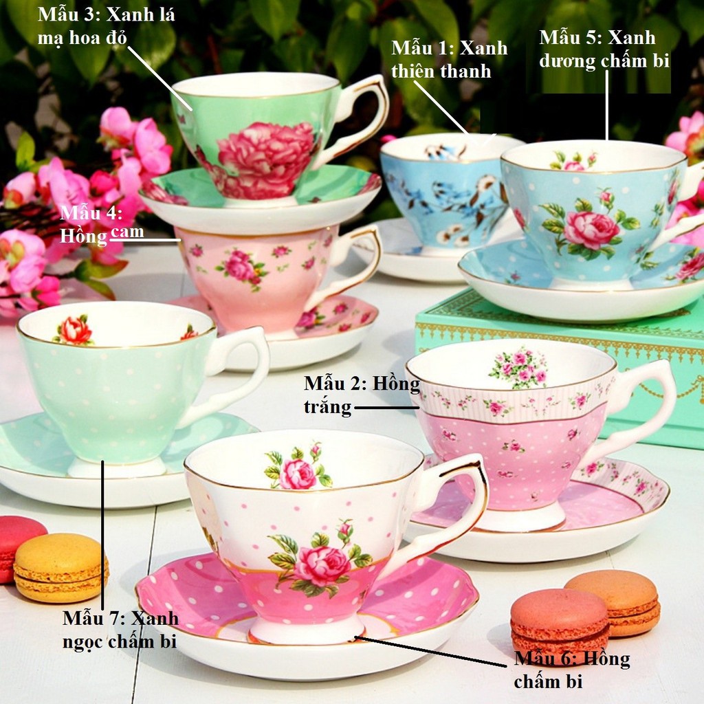 Tách đĩa uống cà phê tường vi, set trà chiều phong cách sang trọng: 1.5.20