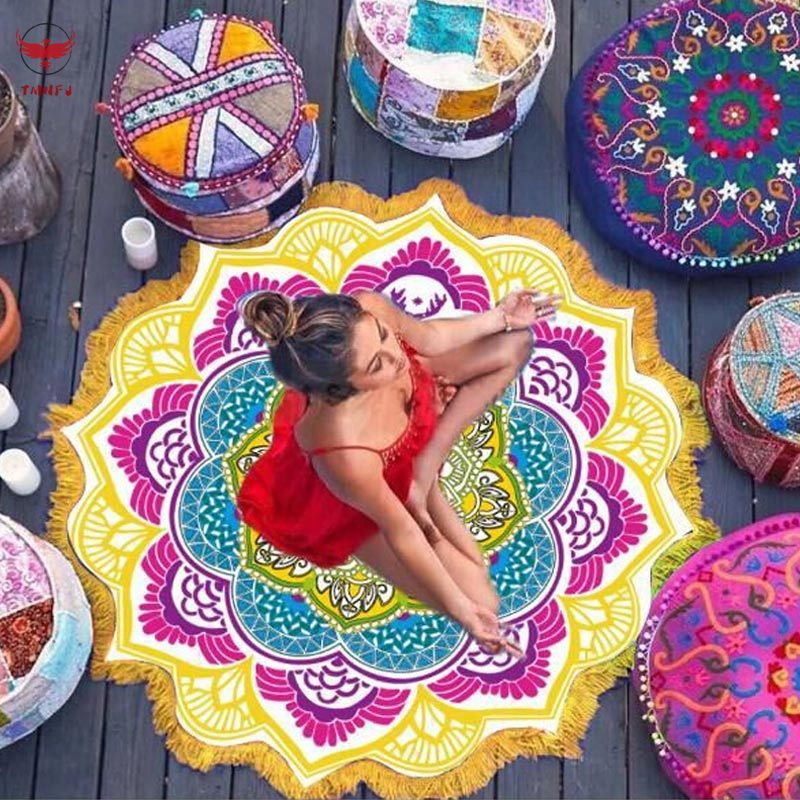 Thảm Tập Yoga/Đi Biển/Treo Tường Trang Trí Họa Tiết Hoa Sen Kiểu Ấn Độ Mandala