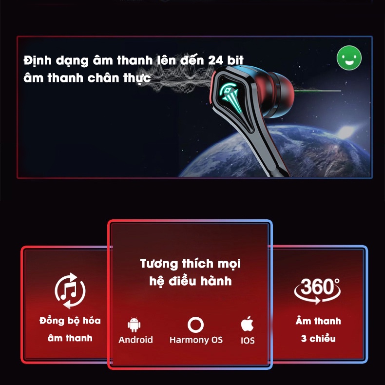 Tai Nghe Bluetooth Gaming A10 TWS ,Tai Nghe TWS Gaming Pro,  -Có Mic , Độ Trễ Cực Thấp 0.045s Bass mạnh mẽ