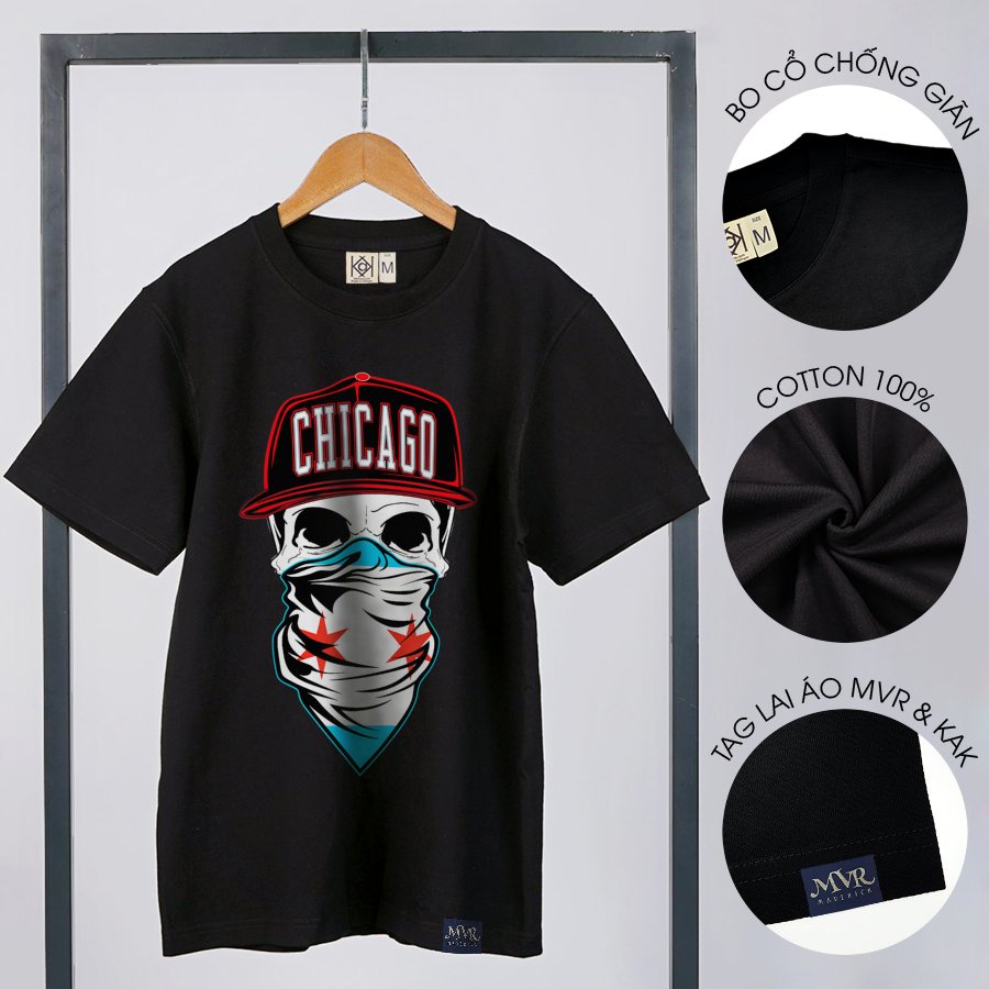 Áo thun nam nữ phom rộng Cotton thoáng mát hình ngầu chicago đeo khăn unisex họa tiết sao MVR KK3944