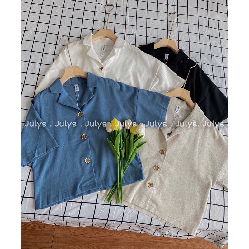 Áo croptop cổ vest khuy giả gỗ (ảnh thật shop chụp kèm video)