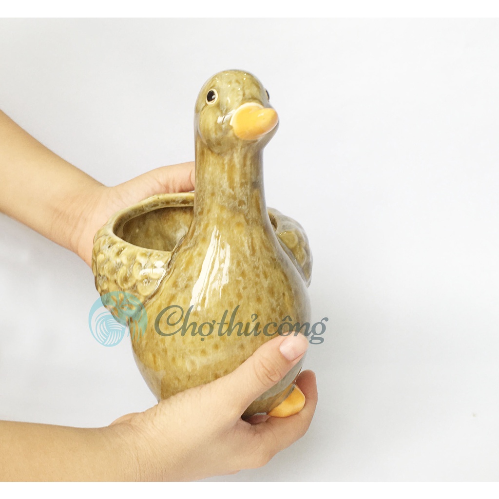 Vịt gốm tráng men - Tượng gốm xinh xắn có lỗ dùng trồng cây, trang trí, decor sân vườn