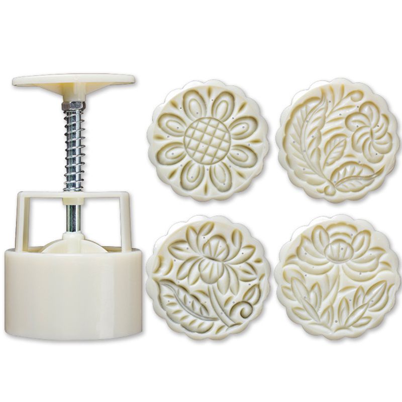 Set 4 khuôn nhấn làm bánh trung thu 125g kèm 1 dụng cụ