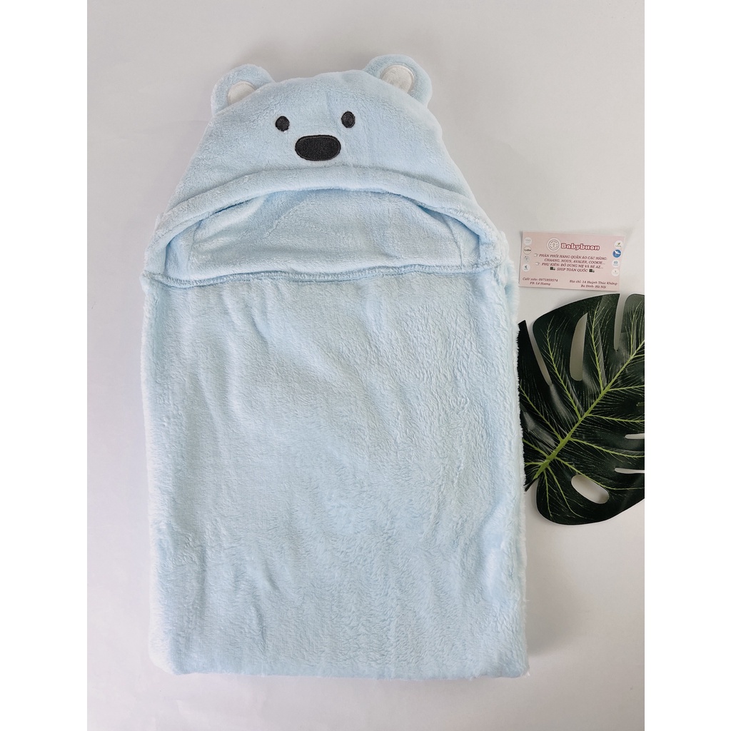 Chăn Ủ Sơ Sinh Hình Gấu Có Mũ KT 82 x 99cm, Khăn Choàng Ủ Minizon Cho Bé Babibu - CUHG