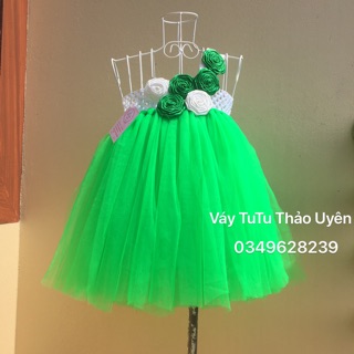 Váy bé gái màu xanh lá hoa hồng cuốn- đầm tutu cho bé màu xanh lá