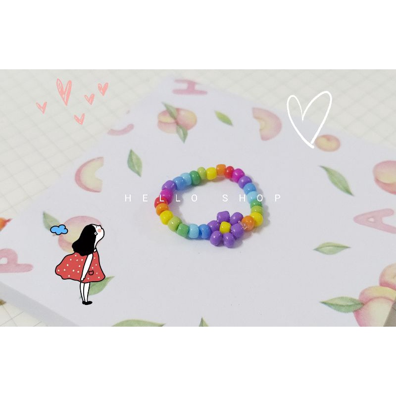 Nhẫn hạt cườm mix màu cầu vồng cực xinh kết hoa cúc  daisy flowers