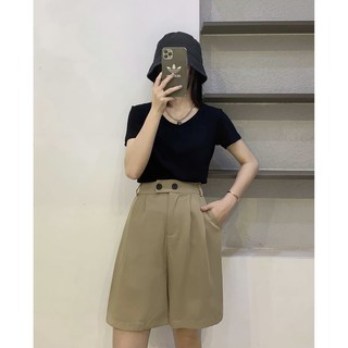 Quần short lửng xếp li chun sau