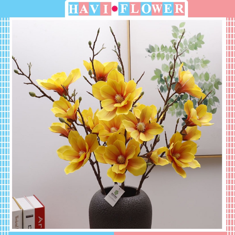 Hoa giả - Hoa Mộc Lan Havi cao cấp cành 90cm 5 bông trang trí sang trọng, thanh lịch