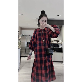 Váy kẻ babydoll cổ nơ siêu xinh
