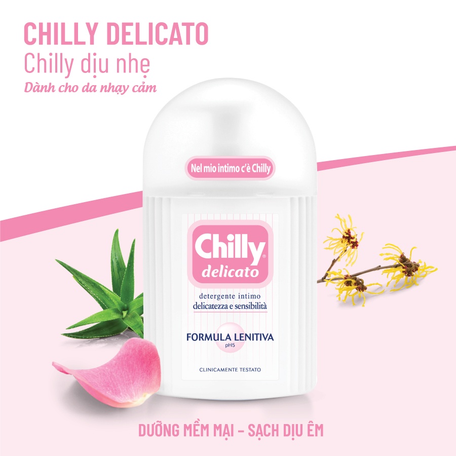 [HÀNG NHẬP KHẨU] Dung Dịch Vệ Sinh Phụ Nữ Chilly Gel / Chilly Delicato /Antibatterico Dịu Nhẹ, Se Se Lạnh, Bùng Tươi Mát