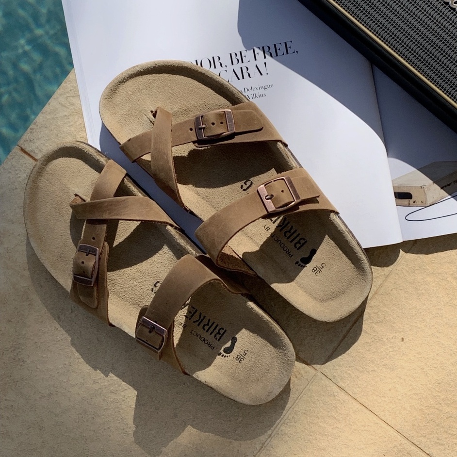 - DÉP XỎ NGÓN DA BÒ THẬT MÀU NÂU UNISEX