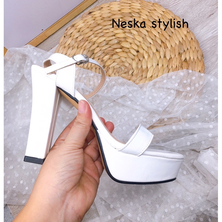 Giày sandal nữ cao gót quai ngang đế đúp gót trụ cao 10 cm mang êm mã Nes.11